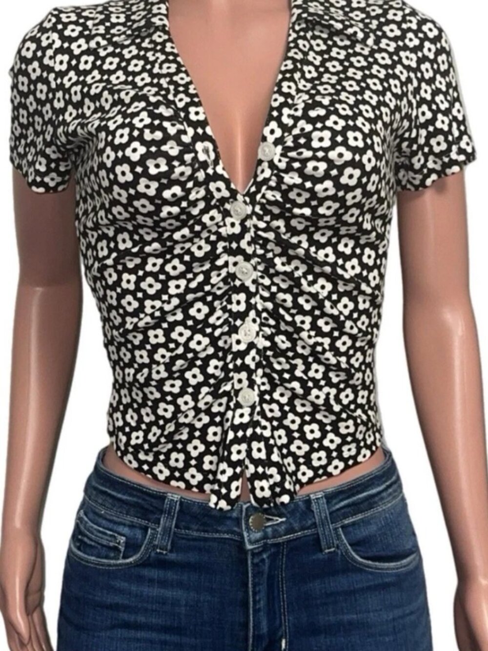 Anthropologie Maeve Black and White Button Down Top - Size Medium